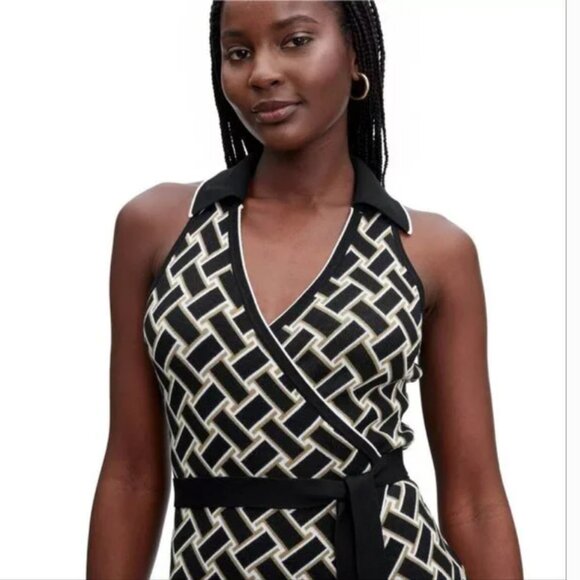 Collared Sleeveless Vintage Weave Neutral Sweaterknit Midi Wrap Dress - XXL - Picture 7 of 9